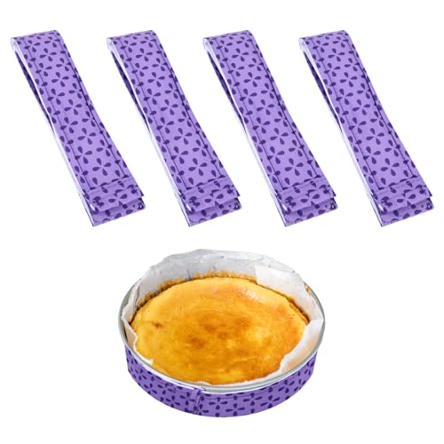 4 Pcs Purple Cake Strips for Even Baking,Reusable Baking Strips for Cake Pans,Adjustable Cakes Pan Strip for Evenly Baked Cakes, Bake Tray Protection Straps for Kitchen Bake Supplies