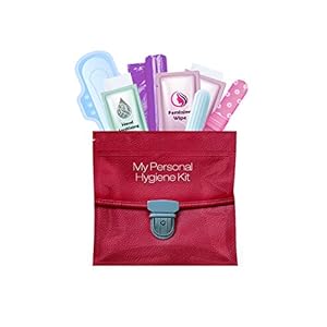 Menstrual Kit All-in-One | Convenience on The Go | Single Period Kit Pack for Travelling, Tweens & Teenagers or Emergency situations | Individually Wrapped Feminine Hygiene Products (Red Purse)