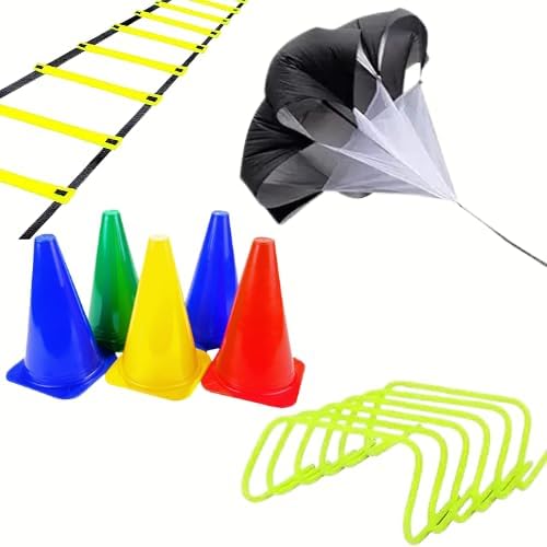 JAXTON Speed Training Kit with 4m Agility Ladder, Resistance Parachute, 6 Marker Cones, 6 Speed Hurdles, Complete Fitness and Football Running Drill Equipment Set (Combo 1)-image-8