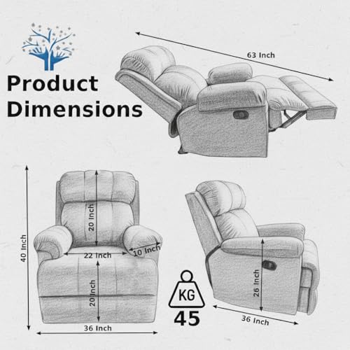 Image of Fabric Livo Recliner Sofa Chair Single Seater for Living Room, Office Manual Push Back Recliner Sofa Chair with Cushioned Armrest & Back Support (Yellow)