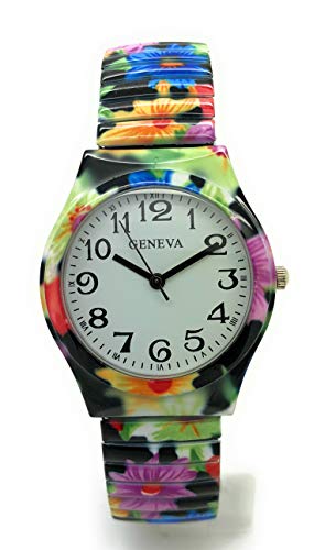 Ladies Novelty Floral Flower Elegant Stretch Elastic Band Fashion Watch (Style 2)