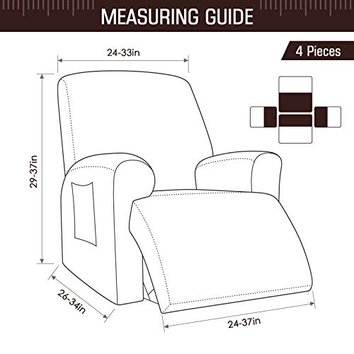 Taococo Recliner Cover 4-Pieces, Recliner Stretch Sofa Slipcover Recliner Cover 1 Seater Couch Protector Soft Furniture Protector Covers With Elastic Chair Covers Jacquard Pattern (Chocolate) #TOP3