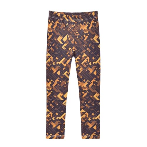 KLL Brown Houndstooth Gold Little Girls Cotton Pants Soft High Waisted Yoga Pants Exercise