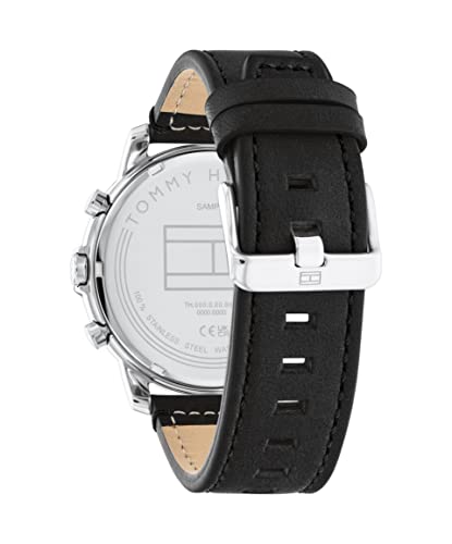 Image of Tommy Hilfiger Jameson LE Quartz Multifunction Black Dial Black Leather Strap Watch for Men