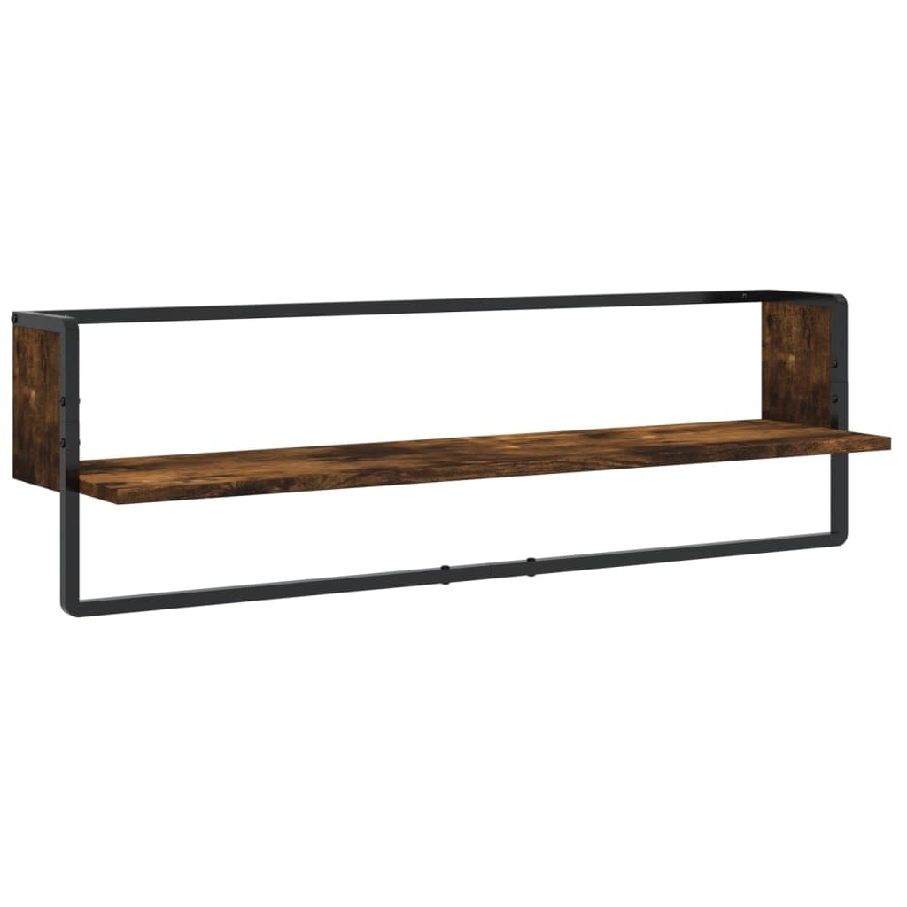 Set di 6 mensole da parete sospese con aste in metallo, legno di rovere affumicato, dimensioni per scaffale da 30 x 25 x 65 a 65 x 100 x 30 cm, per cucina, bagno, corridoio, ufficio
