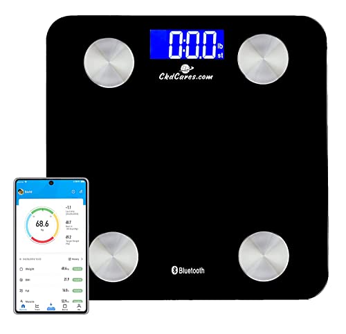 Image of CKDCARES Digital Scale Bathroom Body Weight Scale for Body Fat Scale Smart BMI , Smart Bluetooth Body Fat Scale with Bright LCD Display, Auto ON-Off Function, iOS and Android App Supported, Black, 180kgs /400lbs