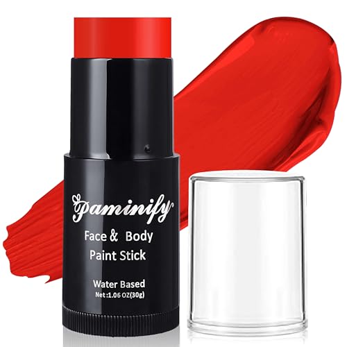 Paminify Red Face Paint Stick Water-Based Red Body Paint Stick Washable Halloween Face Painting for Clown Devil Joker Skull Costume Professional Full-Coverage SFX Makeup for Cosplay 1.06 OZ