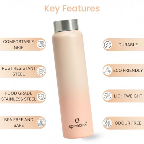Image of Speedex Stainless Steel Water Bottle 1 Ltr, Leak Proof Screw Cap, BIS Approved 1000 ml Metal Bottle For Daily, Office, School, Gym, Travel Use for Men, Women, Kids, Adults, Peach Orange, Set of 3