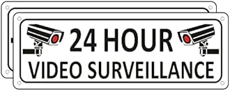 Security Camera Sign,(2 Pack) Video Surveillance Signs Outdoor, 10" x 3.5" Metal Camera in Use Sign for Home, Aluminum Warning Security Signs for House