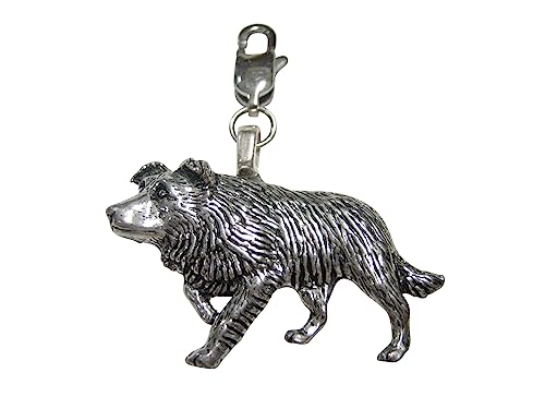 Kiola Designs Silver Toned Border Collie Dog Pendant Zipper Pull Charm