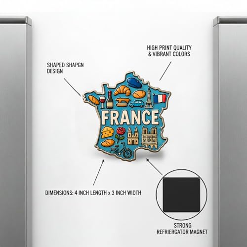 Image of Souvenir Fridge Magnet | 4x3 Inch Collectible Travel Decor | Strong & Durable Refrigerator Magnet with Iconic Landmarks for Travelers (France)