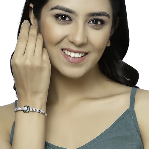 Image of ZENEME Rhodium-Plated Square Shaped American Diamond Studded Kada Bracelet For Girls and Women