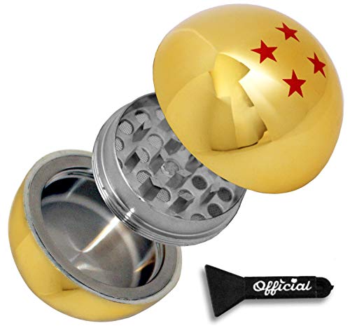DBZ Herb Grinder - 4 Star Golden Ball Herb & Spice Tool With Bonus Scraper - Dragon DBZ Gifts, Anime Gifts - 3 Part Grinder, 2.2 Inches