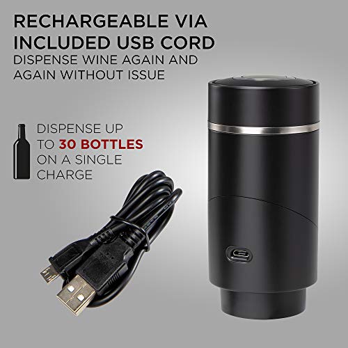 Ivation Electric Wine Aerator and Dispenser | Rechargeable Automatic Wine Pourer with Touch Button Control, Precision Spout, On/Off Aeration, Extension Tube and Micro USB Cable | Just Press to Pour! - Thumbnail 5