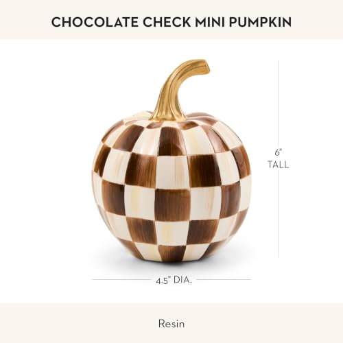 Image of MACKENZIE-CHILDS Resin Pumpkin, Mini, Dark-Brown-and-White Chocolate Check
