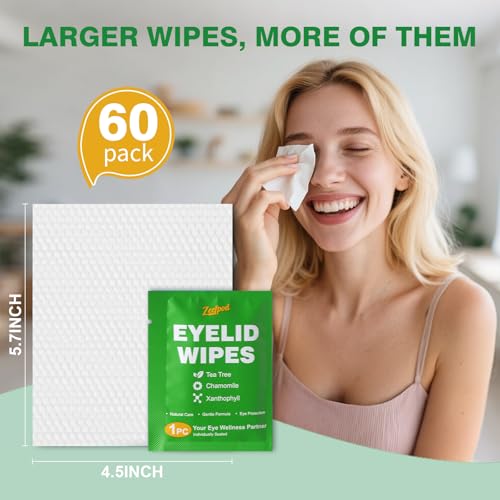 60pcs tea tree oil eyelid wipes  individually wrapped eye lid cleaning wipessoothing for sensitive eyes stay hydrated lid wipe