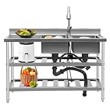 SNKOURIN Freestanding Double Bowl Stainless Steel Utility Sink - 47.24*17.72*31.89 inches - Industrial Style - Brushed & Polished - 201 Stainless Steel - 881.85 lbs Capacity