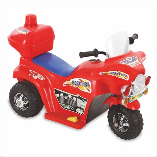 Image of Toyzone Police Electric Bike - Red | Rechargeable Bike 6V | Powered by 4.5 ah Battery | Music Player with Bluetoooth & USB | 6 Month Warranty on Battery | Make in India | for Kids 2+ Years