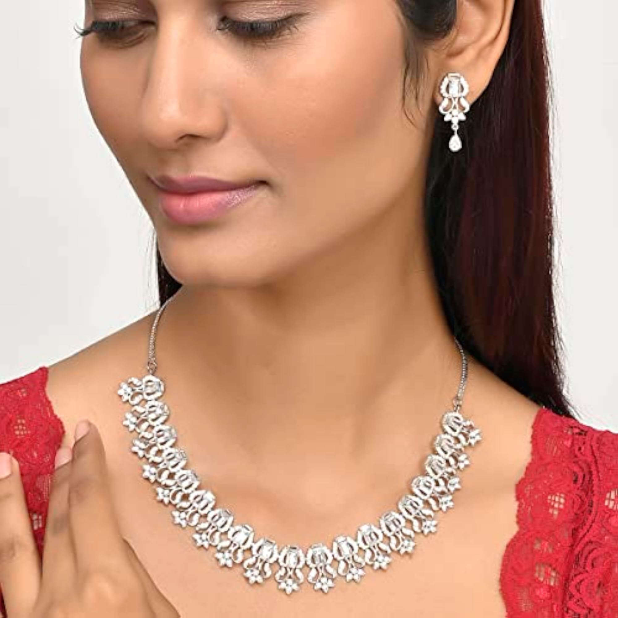 Voylla Cluster Setting Zircons Plated Jewellery Set