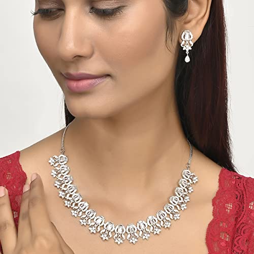 Voylla Cluster Setting Zircons Plated Jewellery Set