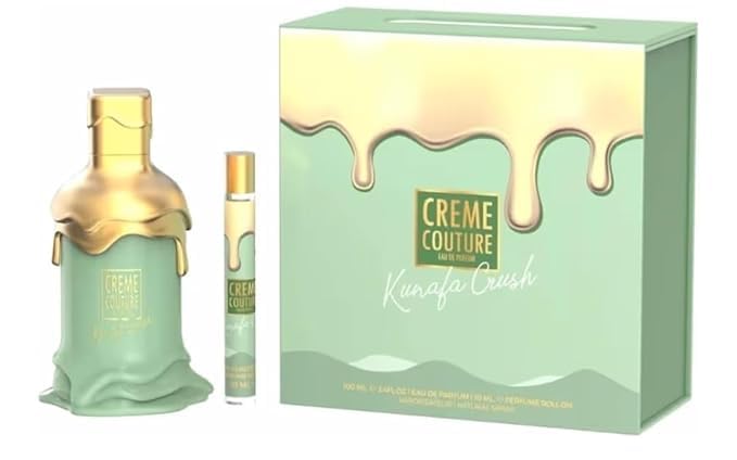 Creme Couture Kunafa Crush Eau de Parfum Set de regalo, 3.4 fl oz con 0.3 fl oz Perfume Roll-On