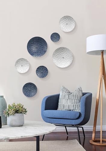 Silver and Blue Wall Decor for Living Room, 7PCS Metal Wall Hanging Sculptures for Office Apartment Bathroom Decoration, Modern Silver Home Decor for Staircase Hallway Porch Housewarming Gift - Image 3