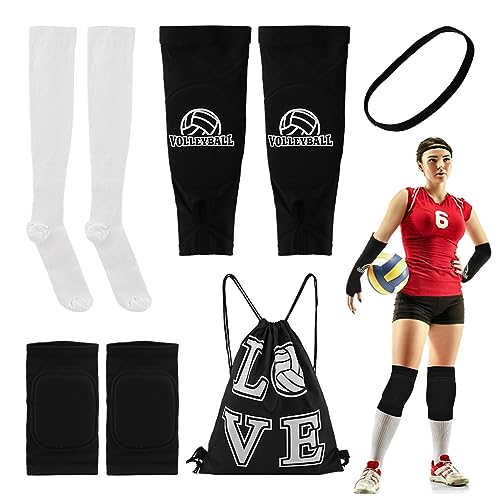 Volleyball Knee Pads and Arm Sleeves Set, 5pcs Soft Breathable Volleyball Accessories Set, Volleyball Training Gear Protective Pads for Women Girl Boy Youth Teen