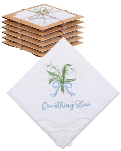 Image of Kinlop 6 /12 Pack Embroidered Wedding Happy Tears Handkerchiefs, 11 inchx11 inch Lace Handkerchiefs, Something Blue Gift for Bride