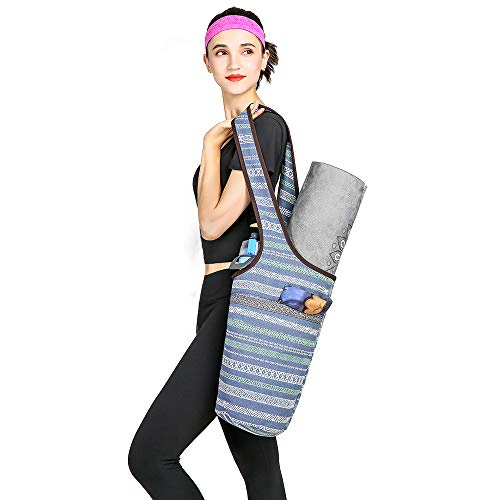 Mochila de ombro, Andoer Bolsa para tapete de ioga Sacos de ombro de lona estampado vintage com zípe