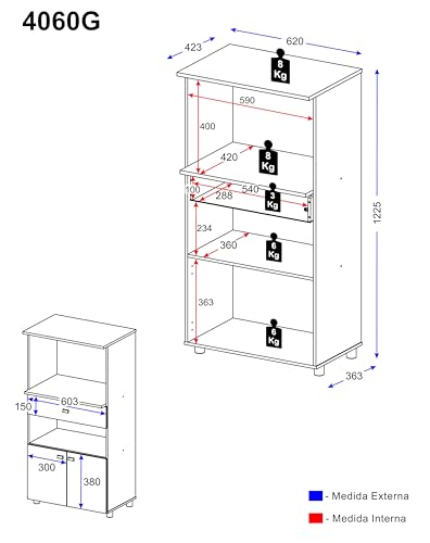 Armário Multiuso para Forno e Microondas 2 Portas 1 Gaveta Multimóveis Branco Brilho