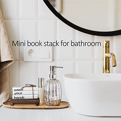 Reversible 2 Sides Farmhouse Mini Wooden Book Stack Decors Please Seat Yourself & Wash Your Hands With Wood Riser Funny Bathroom Decor Restroom Decorative Signs With Wood Tray (White) #TOP7