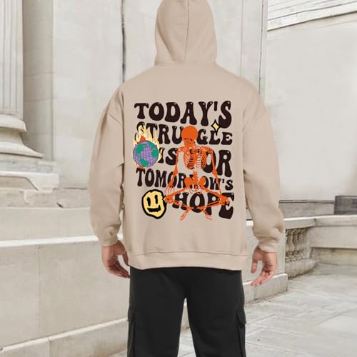 Mens Skeleton Graphic Hoodie Skull Letter Print Hoodies Vintage Hooded Sweatshirt Aesthetic Loose Fit Retro Pullover3