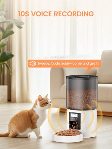Futterautomat Katze 4 L, Katzenfutter Automat mit Timer 1-6 Mahlzeiten/Tag, Automatischer Futterspender für Katzen & Hunde, Pet Feeder Cat mit Sprachaufnahme 10 Sekunden für kleine/mittlere Haustiere