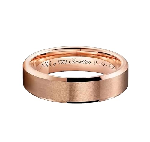 Personalized Brushed Rose Gold Ring Custom Engraved Free In Any Language - Wedding Band - Promise Ring - Engagement Ring - 6mm - Ships from USA