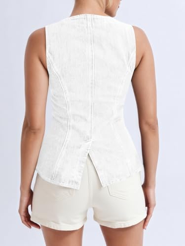 Tankaneo Womens Button Down Denim Vest Trendy Fitted Sleeveless Jean Tank Tops Crew Neck Waistcoat4