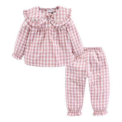 Image of Mud Kingdom Boutique Girls Pajamas Set Collared Plaid Long Sleeve Peter Pan Collar Sleepwear