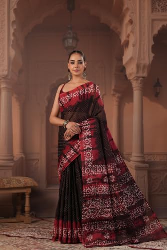 Image of TAMAIRA FASHION Mulmul Pure Cotton Saree For Woman Batik Printed|Office Wear Daily Wear Sarees For Women Without Blouse Piece (Available in 13 Colours)
