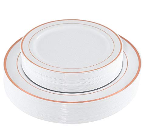 100 Piece Rimmed Premium Disposable Plastic Plates Set 50 pc10.25" Dinner | 50