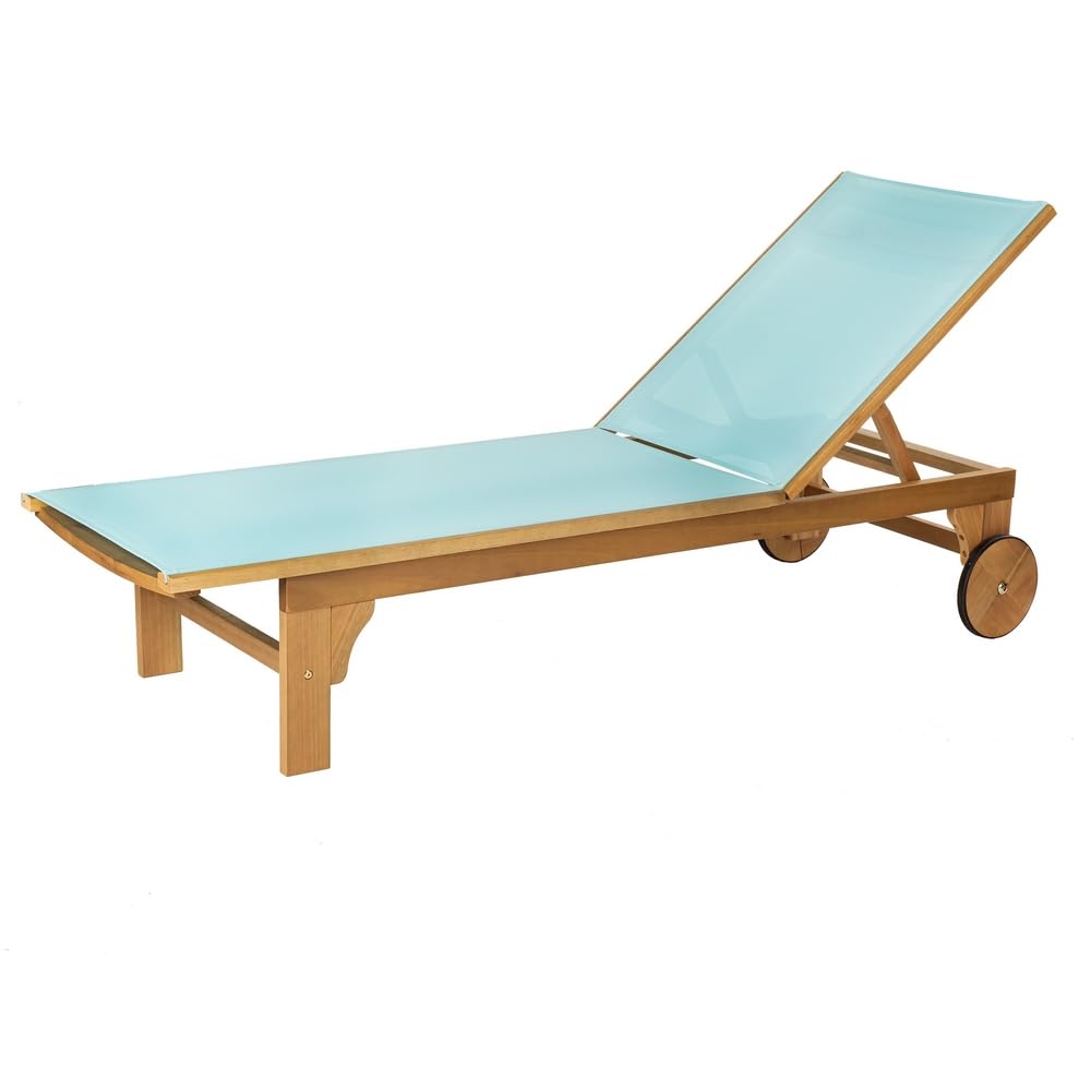LOLAhome Tumbona Exterior Nina de Madera de Acacia, Turquesa | Reclinable con Ruedas, de 200x65 cm. Diseño y calidad.