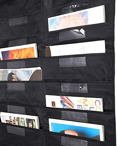 IGNPION 30 Pockets Hanging File Organizer Over Door Storage Pocket Chart Cascading Wall Organizer Hanging Literature Magazine Paper Holder wth 5 Hooks for Home Office School