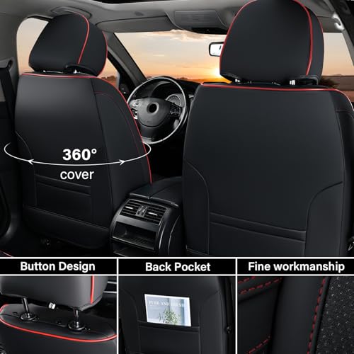 Image of Coverado Seat Covers Full Set, Seat Covers for Cars, Car Seat Covers Winter, Breathable Faux Leather Car Seat Protector Car Seat Cushion, Black Car Seat Covers Universal Fit for Most Cars SUVs Trucks