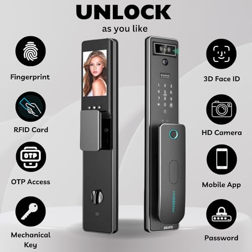 Image of Golens X65 Luxury Smart Door Lock | 8 Ways Unlocking |3D Face ID| Fingerprint | Mobile App | RFID Card | PIN | OTP | Mechanical Key |Camera Technology| Keyless Entry Digital Lock (2 Year Warranty)