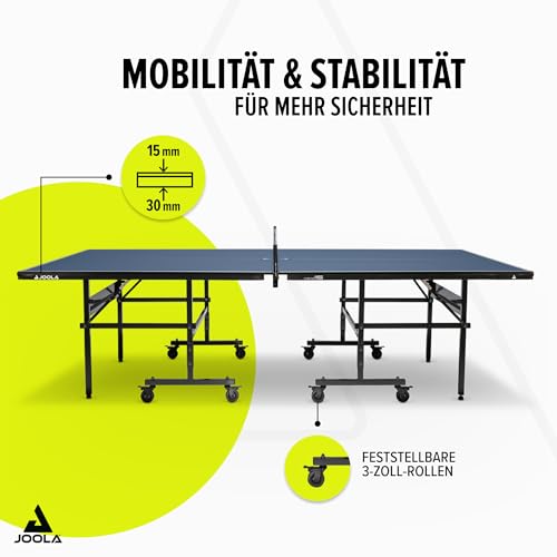 JOOLA Tischtennisplatte Inside 15 Tischtennistisch Indoor klappbar – Schneller Aufbau - inklusive Tischtennis Netz, blau, 274 x 152,5 x 76 cm