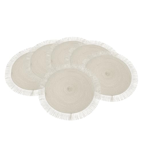 Baroni Home Set de 6 Manteles Individuales Redondos de Paja Sintética Colorida, Manteles para Plato, Mantel Americano para Desayuno, Diámetro 38 cm, Blanco