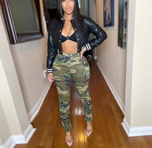 Varsity Cropped Faux Leather Jacket for Women Long Sleeve Button Down Bomber Baseball Jacket Streetwear with Pocket4