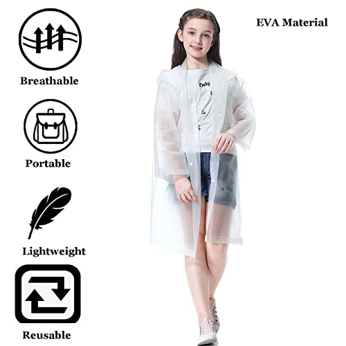 Rain Ponchos for Kids (2 Pack), Reusable Rain Jackets Waterproof EVA Raincoats with Hood for Boys and Girls3