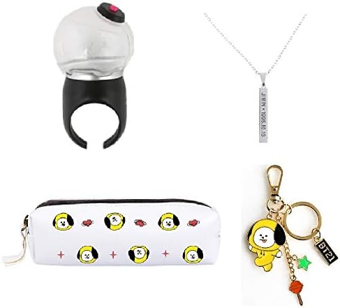 PINGJING BTS Bangtan Boys Finger Ring LED Light Stick with Key Chain Necklace and Pencil Case (JIMIN)