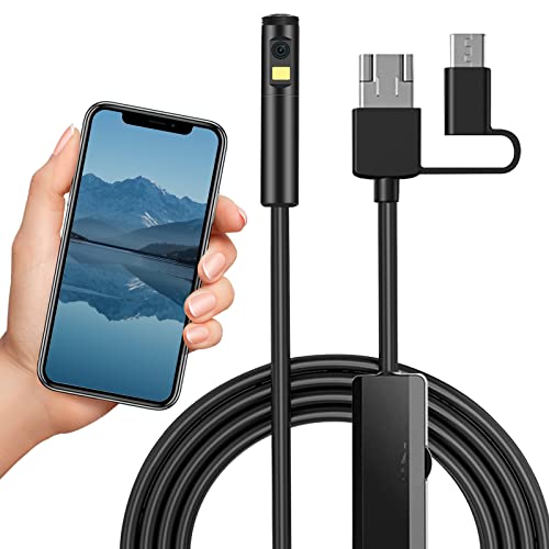 Double Objectif 5,5 mm - Endoscope d'inspection à Fil Fixe - 9 pièces - Caméra LED étanche 3 en 1 - Micro câble USB de Type C pour PC Android pour Inspection des canaux, Inspection de la Machine Cover