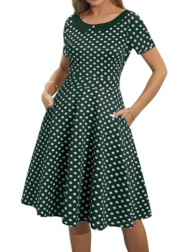 Image of Women's Elegant Vintage Dresses Knee Length Casual Floral Print Work Party Peter Pan Collar A-Line Dress with Pockets 978