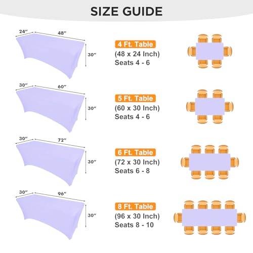 Image of SEPARO 2Pack,6FT Spandex Table Cover Lavender Fitted Rectangular Tablecloth
